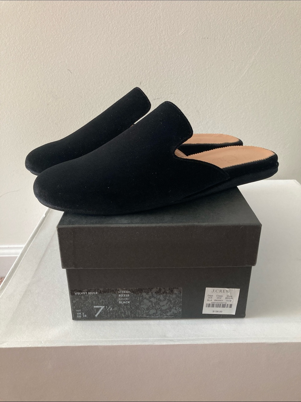 JCrew velvet slip on mules